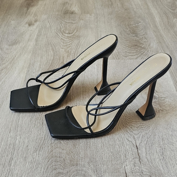 Fashion Nova Shoes - Fashion Nova Black Strappy Square Toe Heels – Size 11